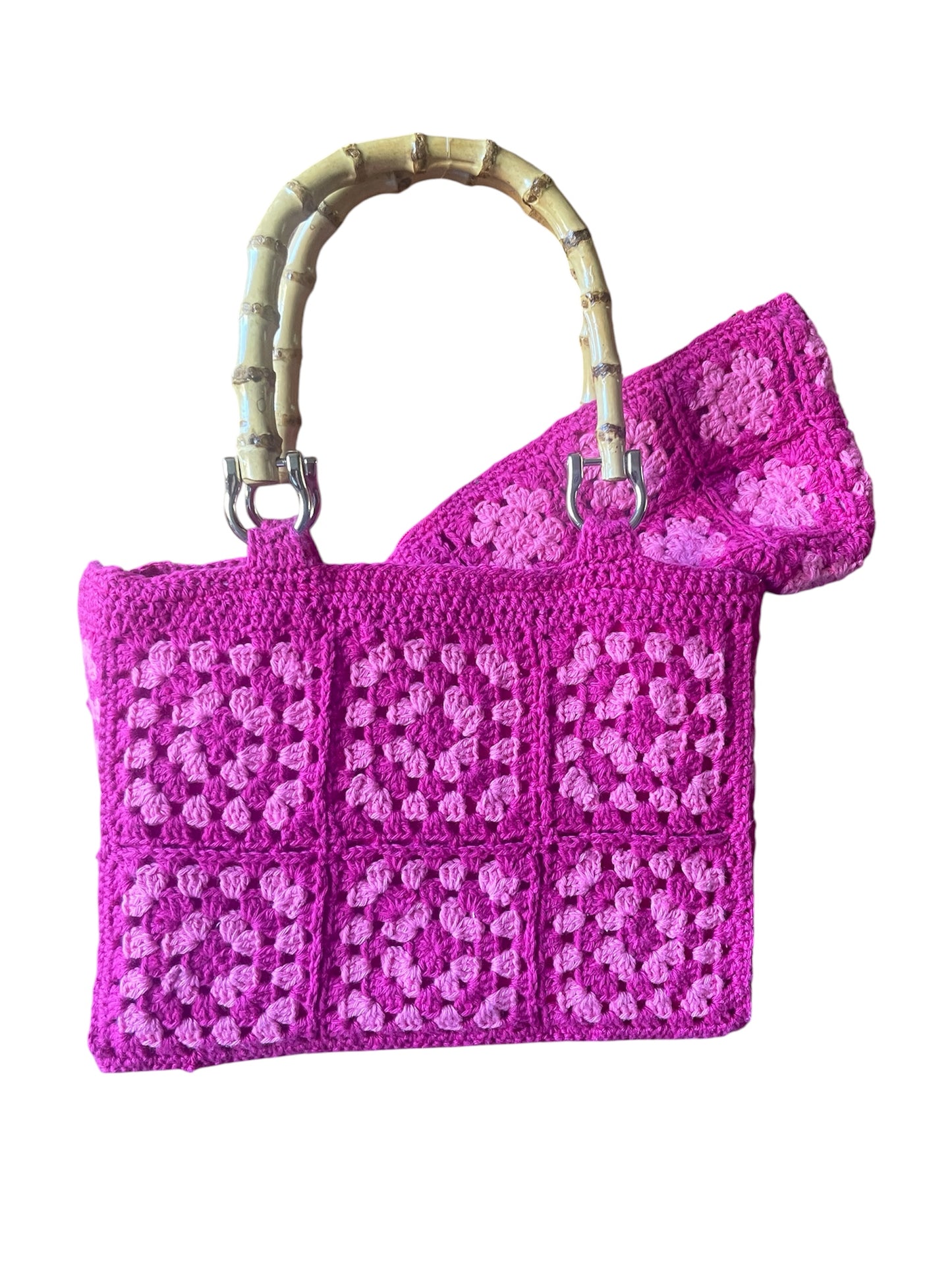 Gehaaakte handtas granny squares fuchsia