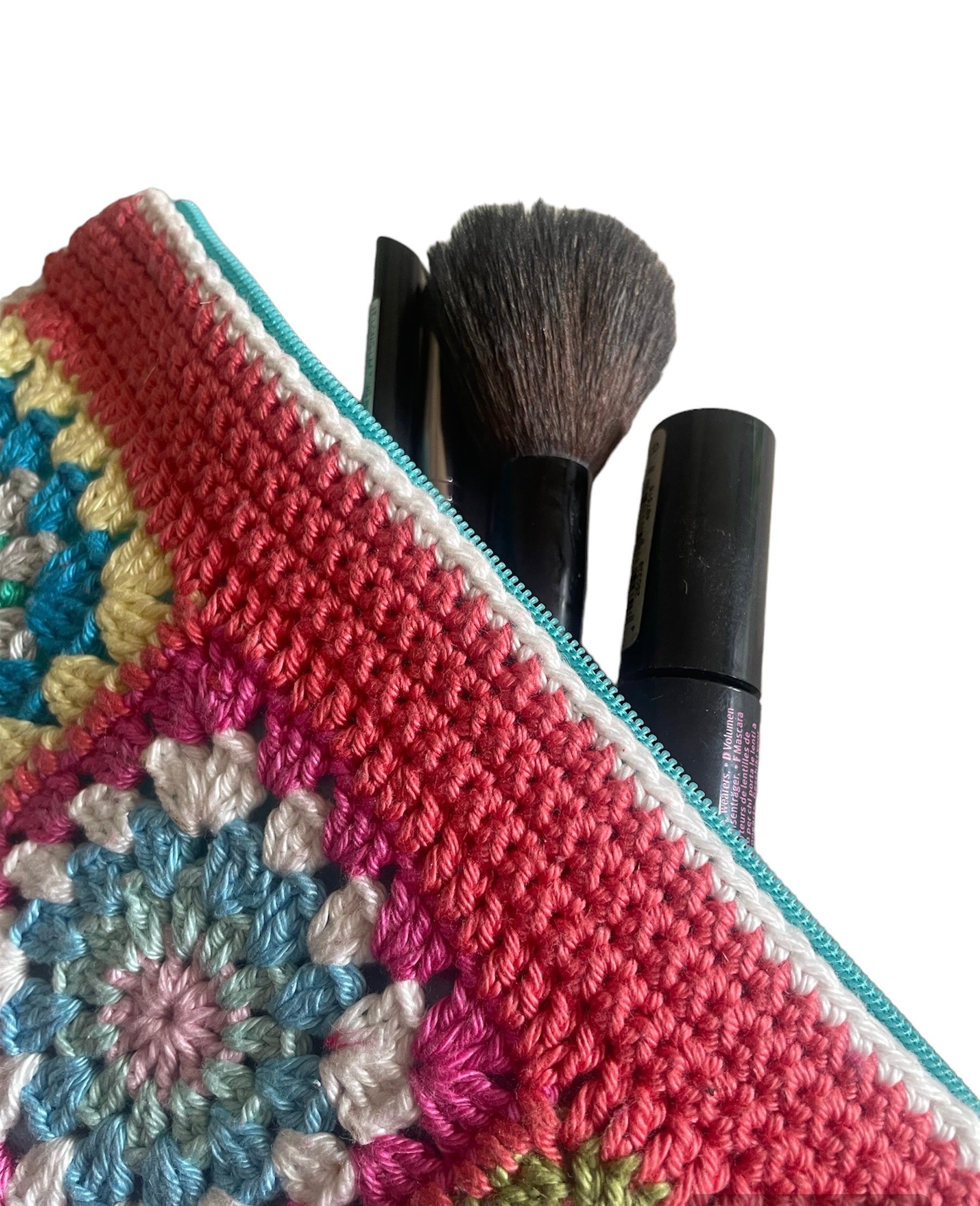 Gehaakt Make-up tasje granny squares koraal