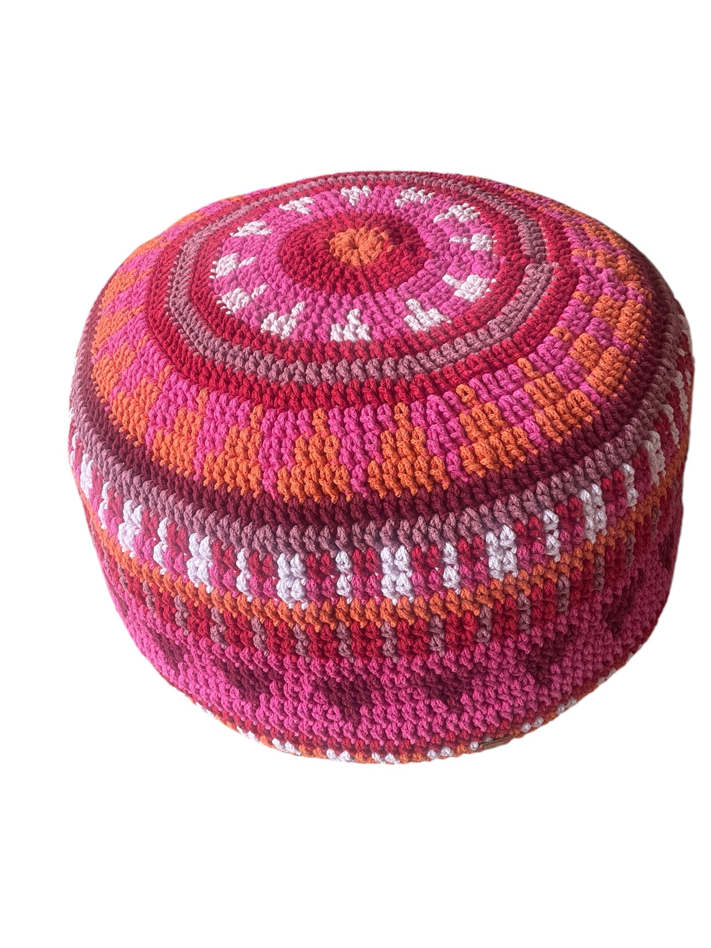 Gehaakte Bohemian Poef - Rood roze