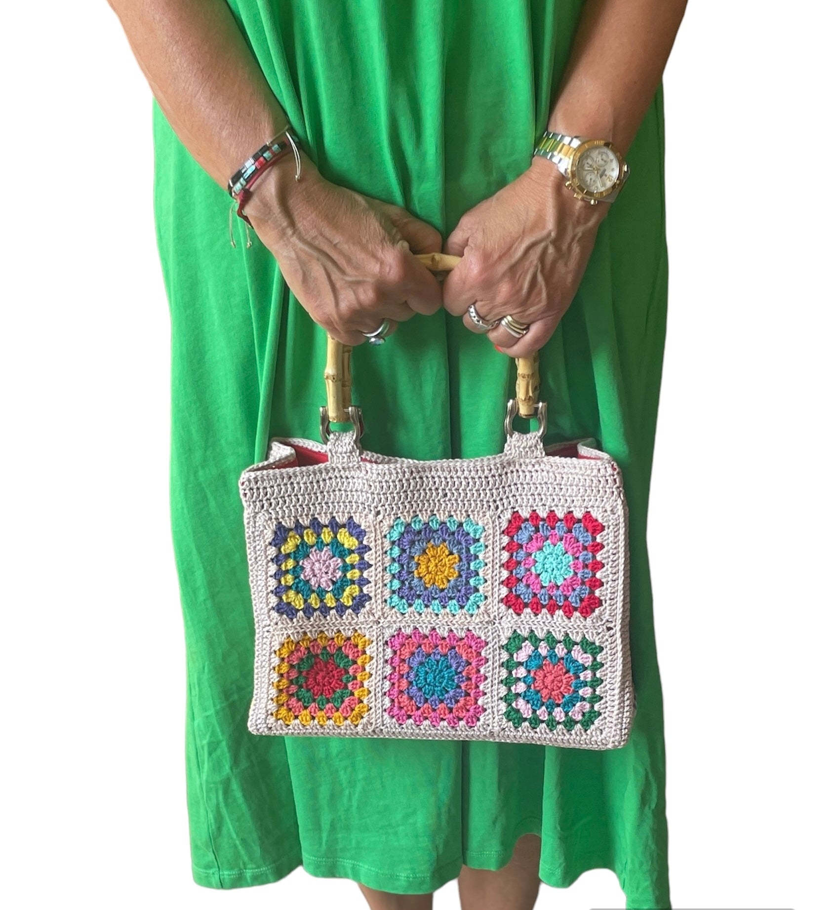 Gehaakte Granny Square Tas - Kleurrijk met als basis Oatmeal