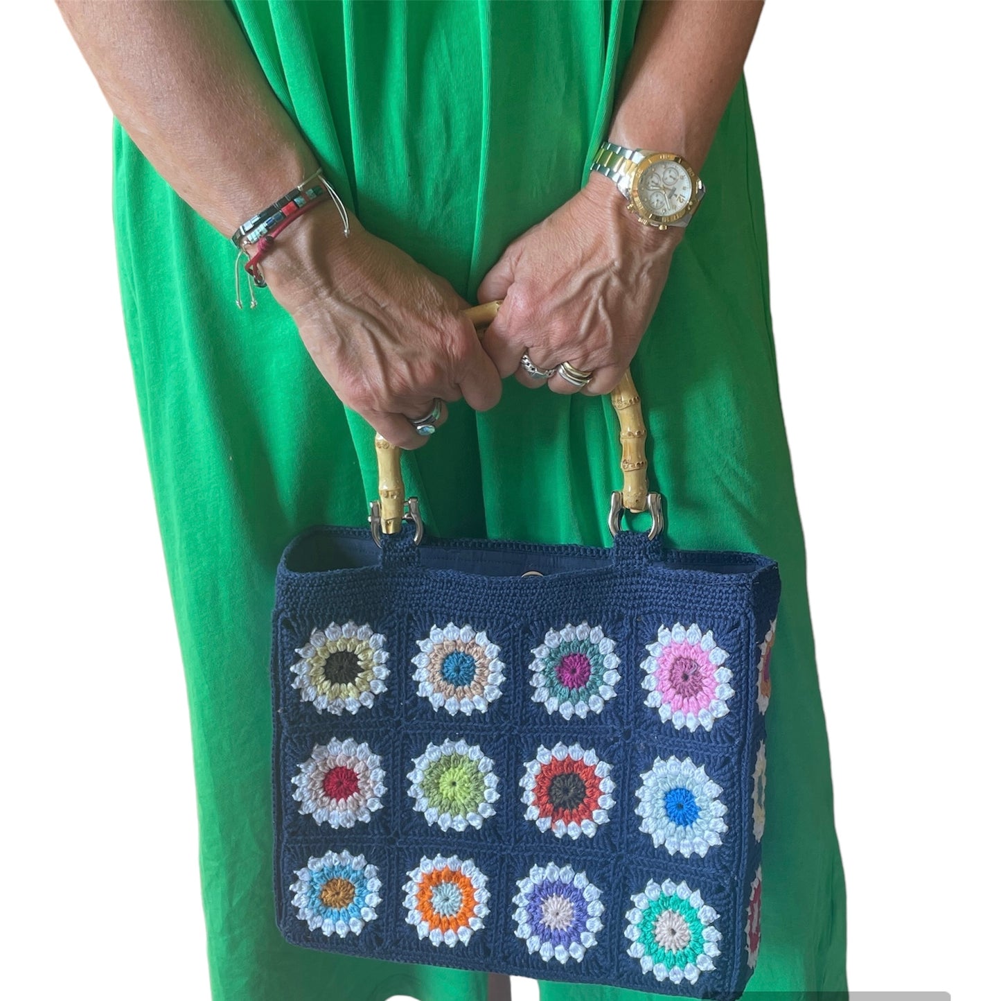 Gehaakte Granny Squares Tas - Donkerblauw met bloem