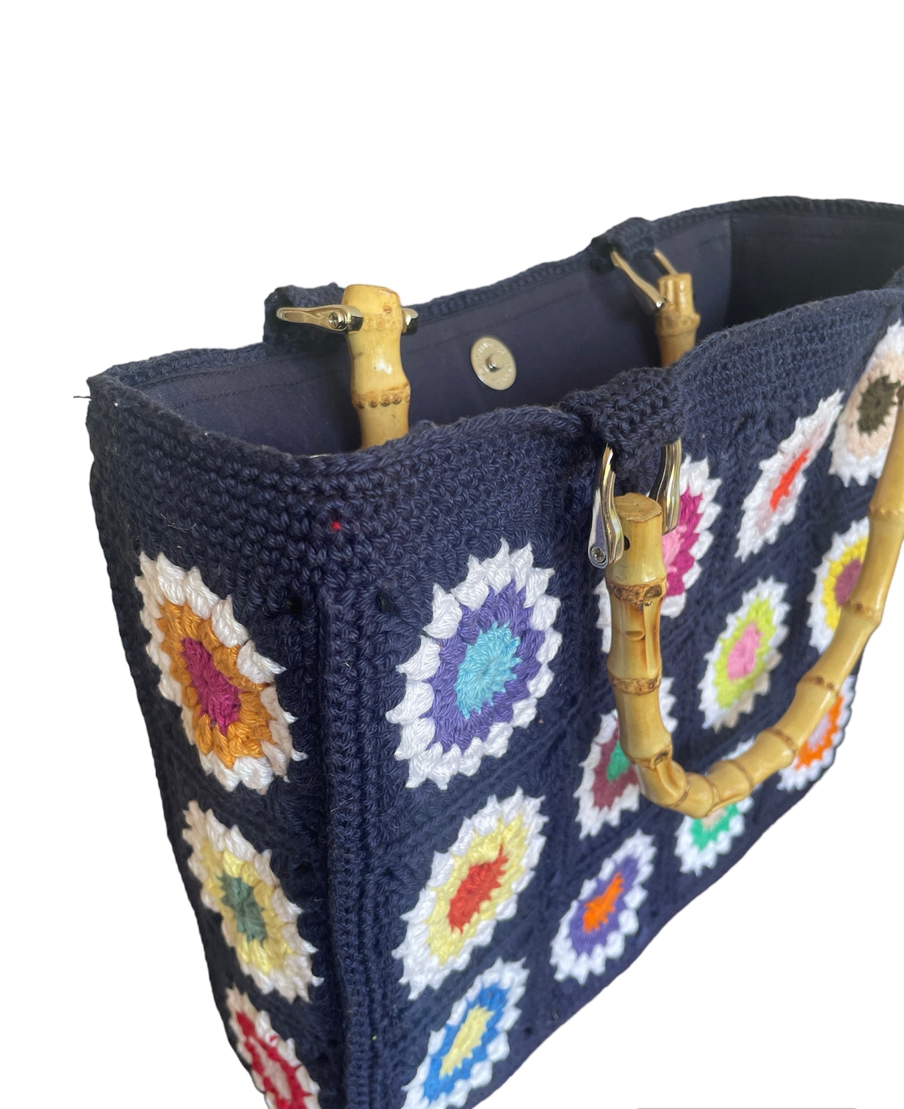 Gehaakte Granny Squares Tas - Donkerblauw met bloem