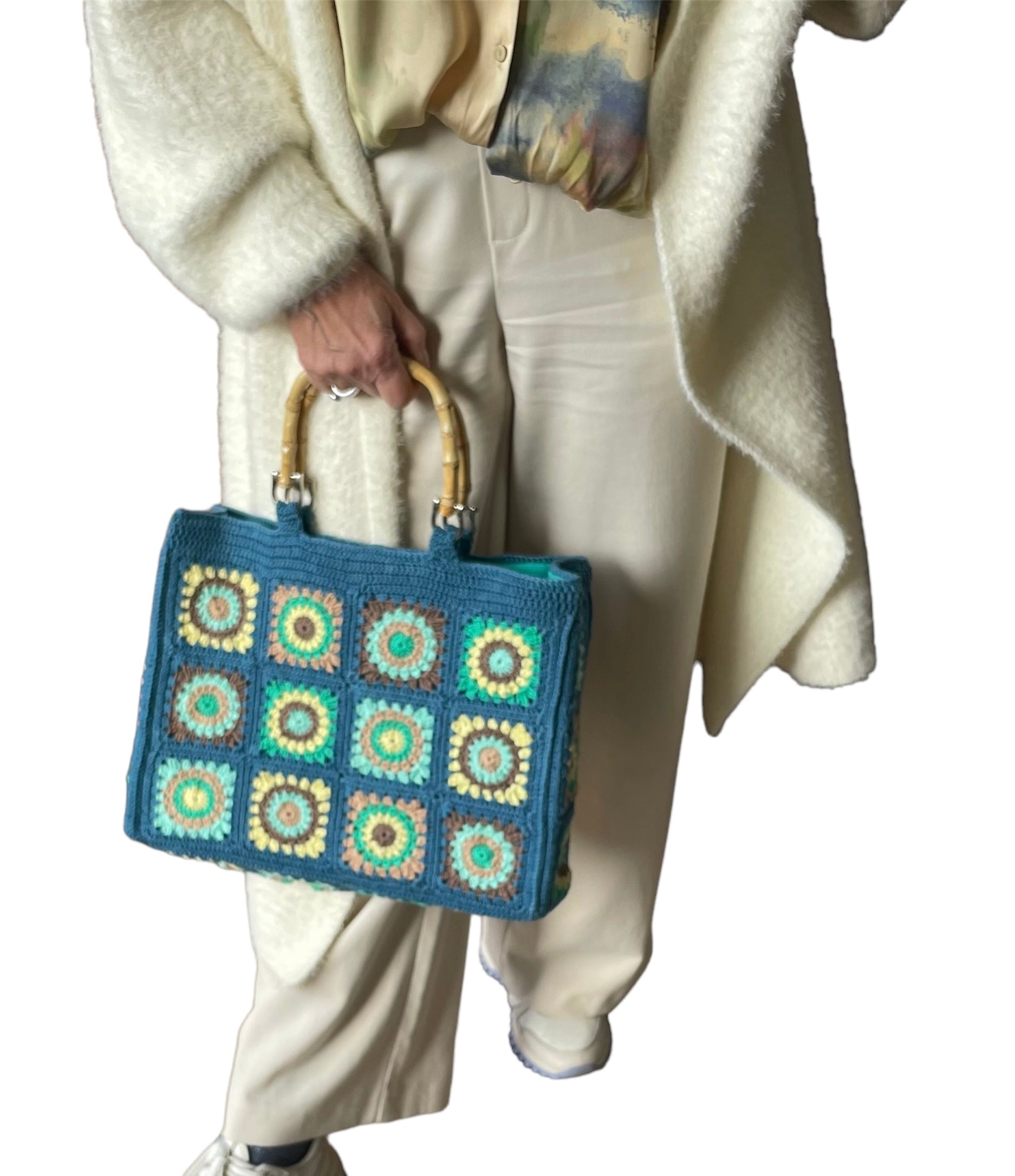 Gehaakte Granny Squares Tas - Petrol-Geel-Groen