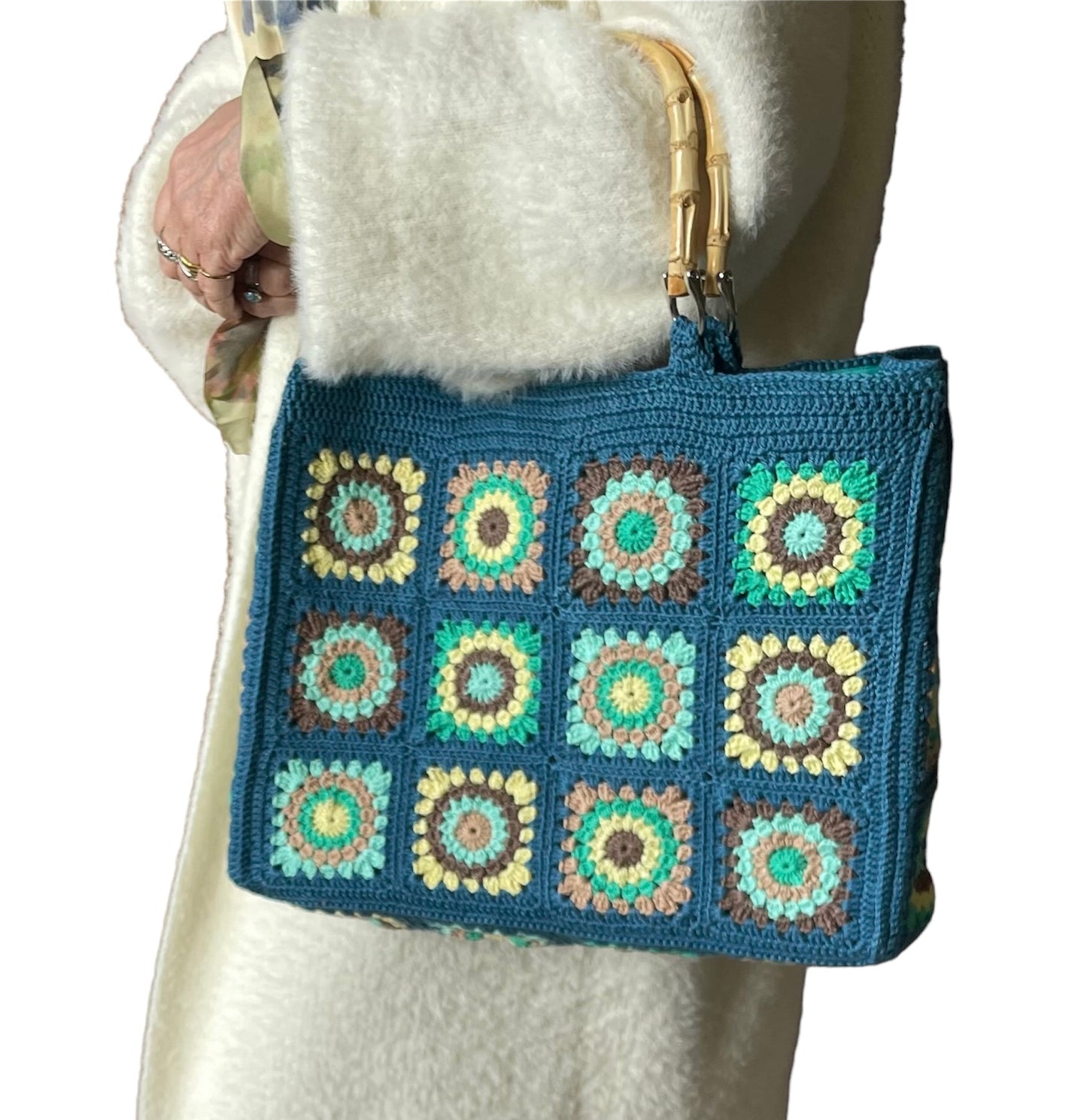 Gehaakte Granny Squares Tas - Petrol-Geel-Groen