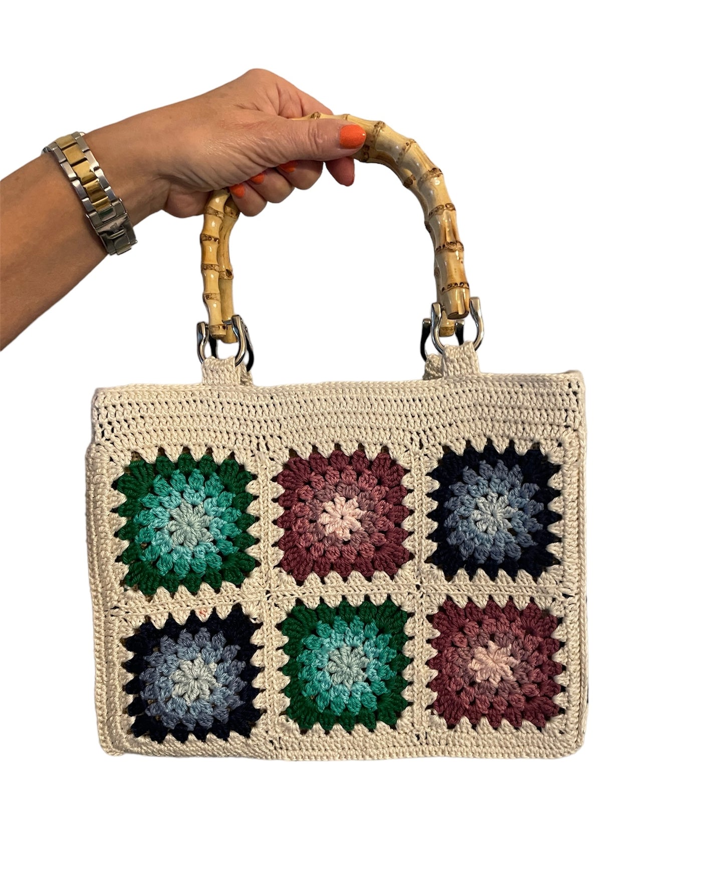 Gehaakte Granny Squares Tas met ster - Basis ecru