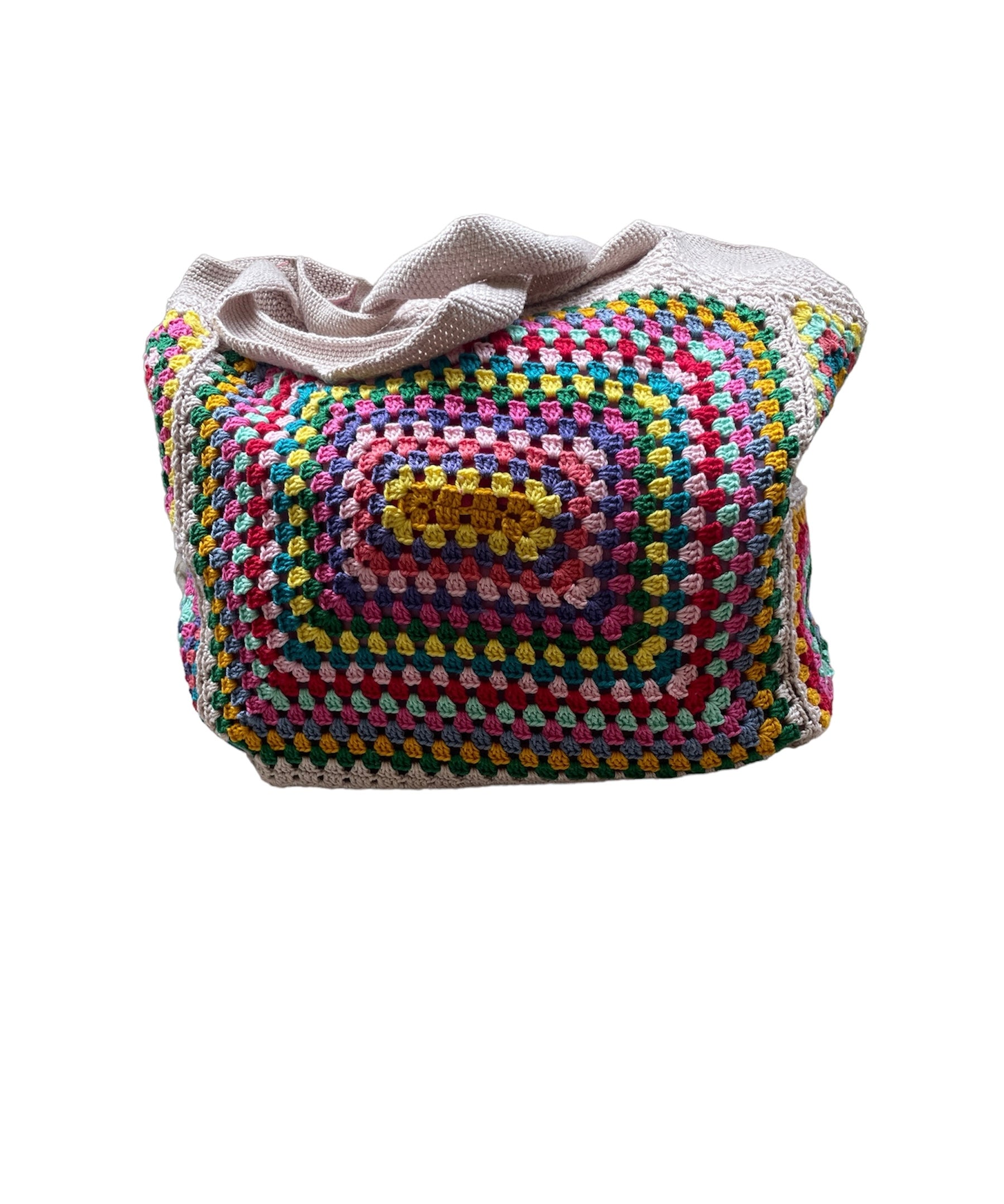 Gehaakte Schoudertas Granny Squares kleurrijk oatmeal