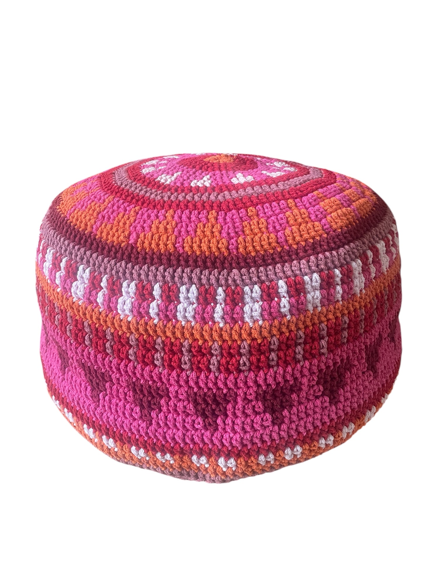 Gehaakte Bohemian Poef - Rood roze