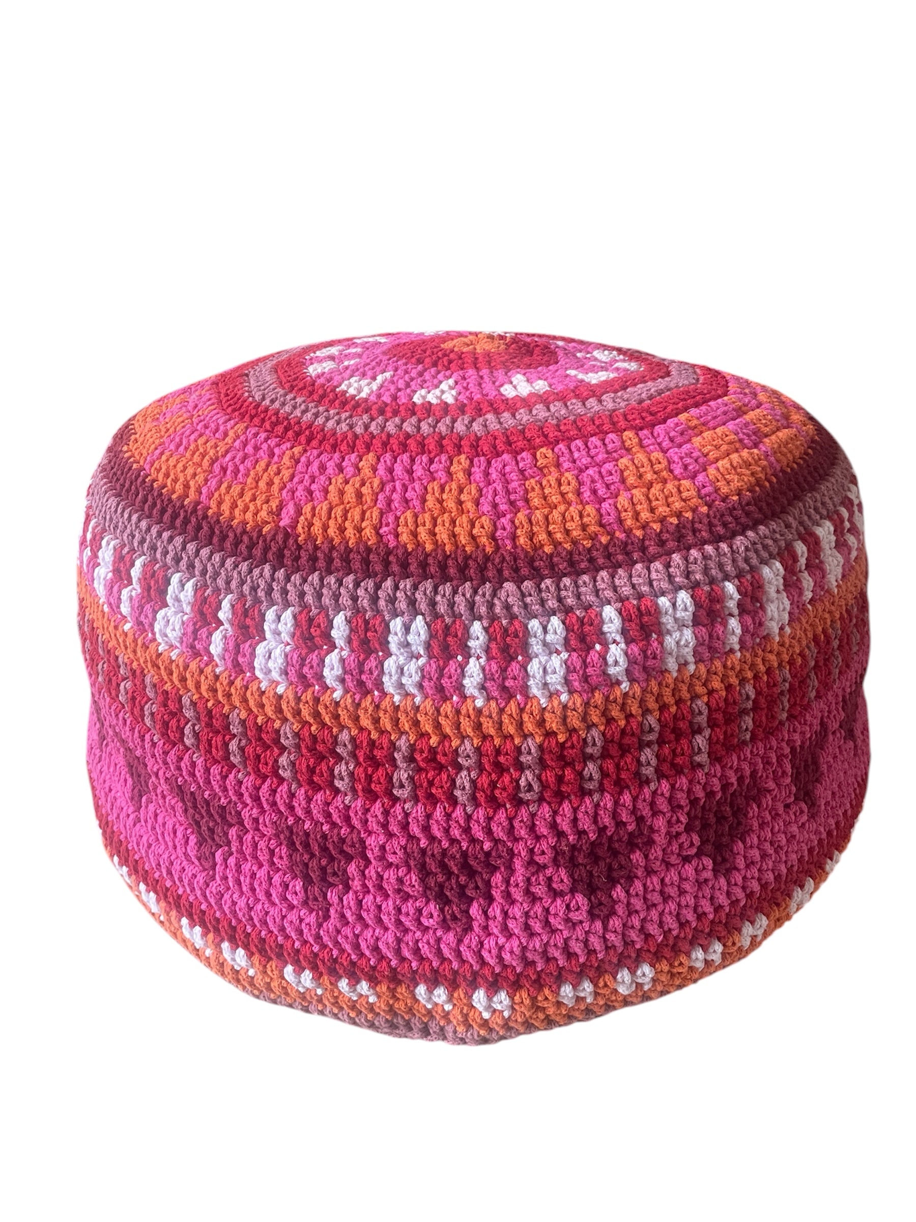 Gehaakte Bohemian Poef - Rood roze