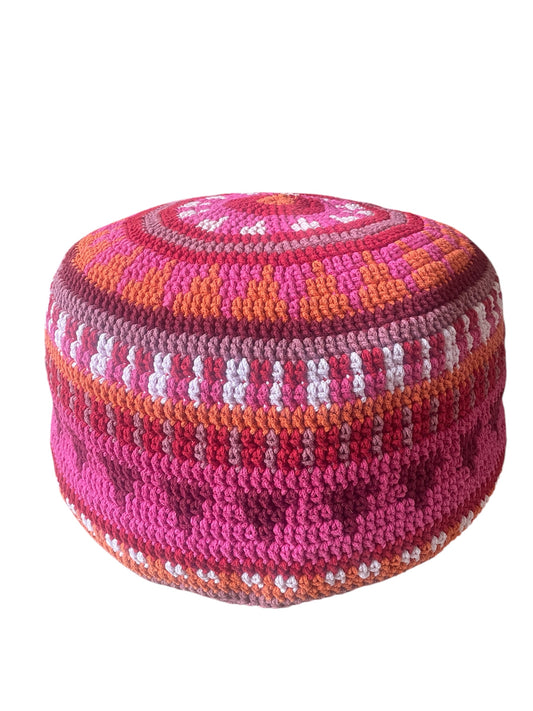 Gehaakte Bohemian Poef - Rood roze