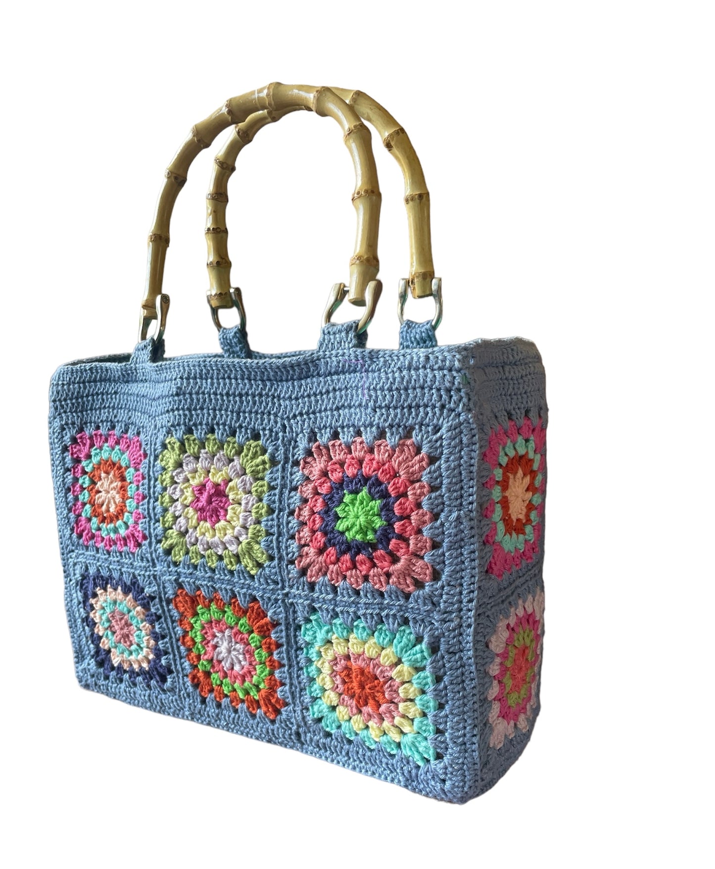 Gehaakte granny squares handtas denim zijkant