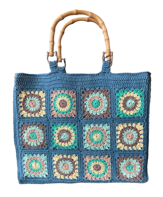 Gehaakte granny squares tas petrol