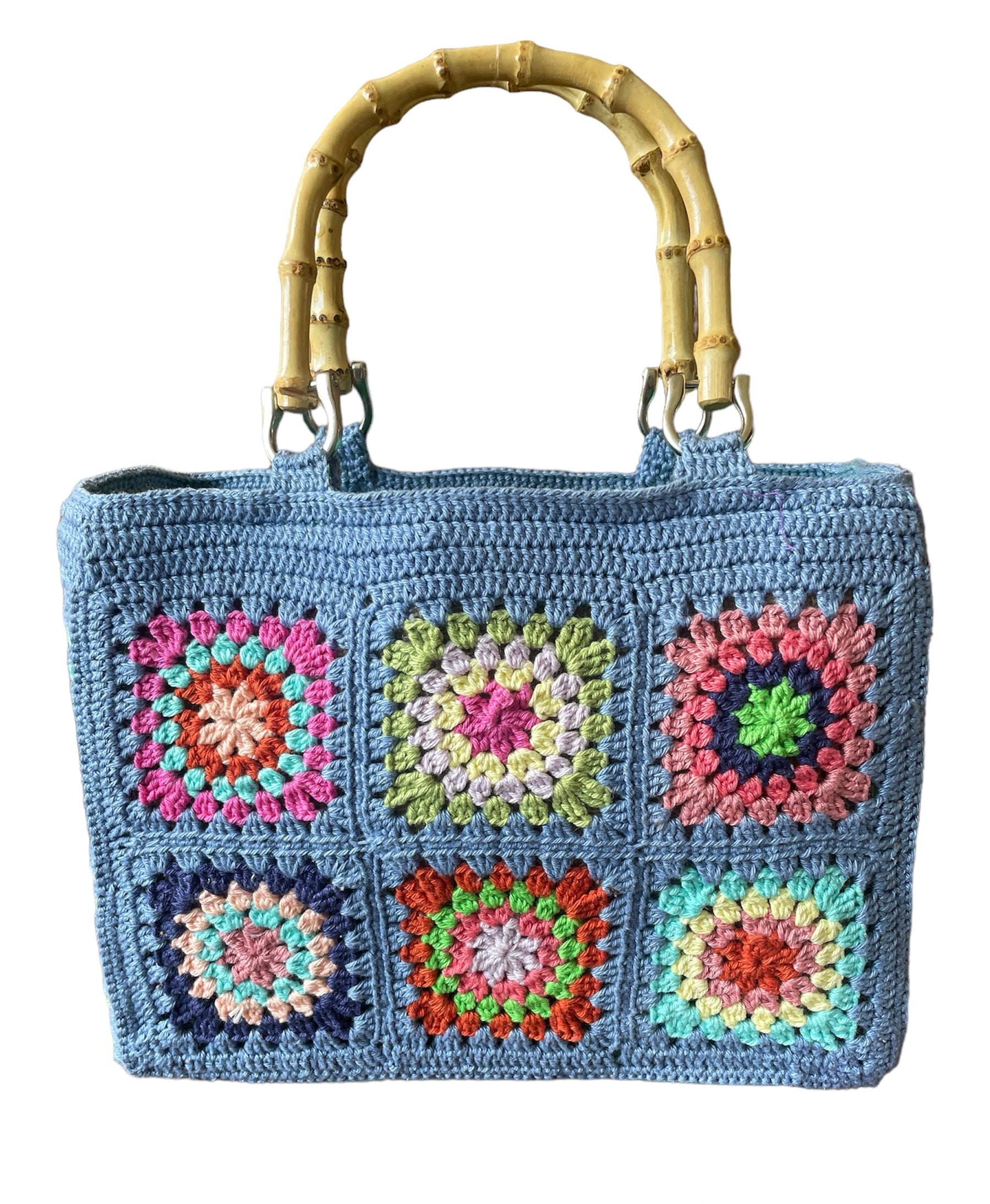 Gehaakte granny squares handtas denim met veel kleuren