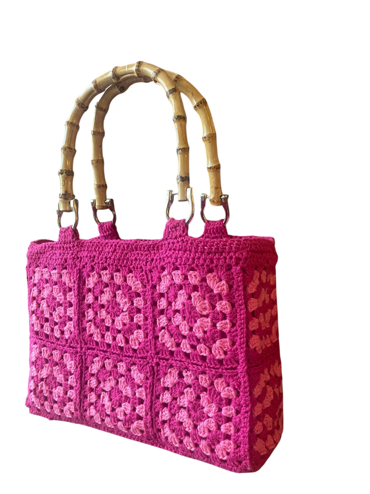 Gehaaakte handtas granny squares fuchsia