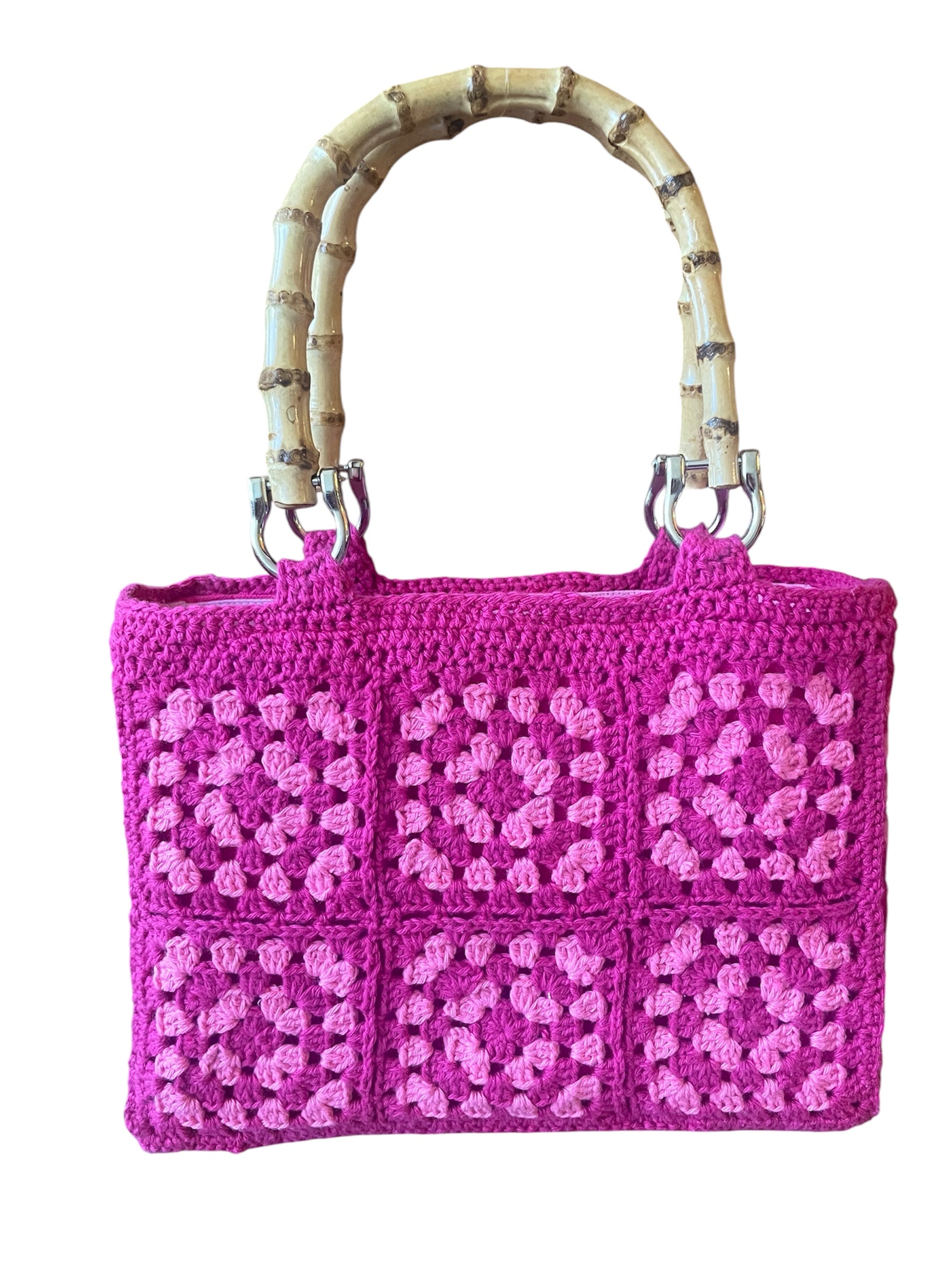 Gehaaakte handtas granny squares fuchsia