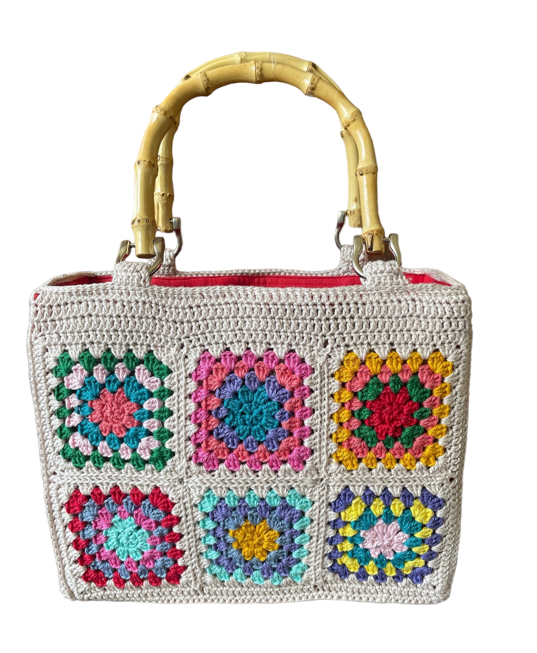 Gehaakte tas granny squares oatmeal kleurrijk