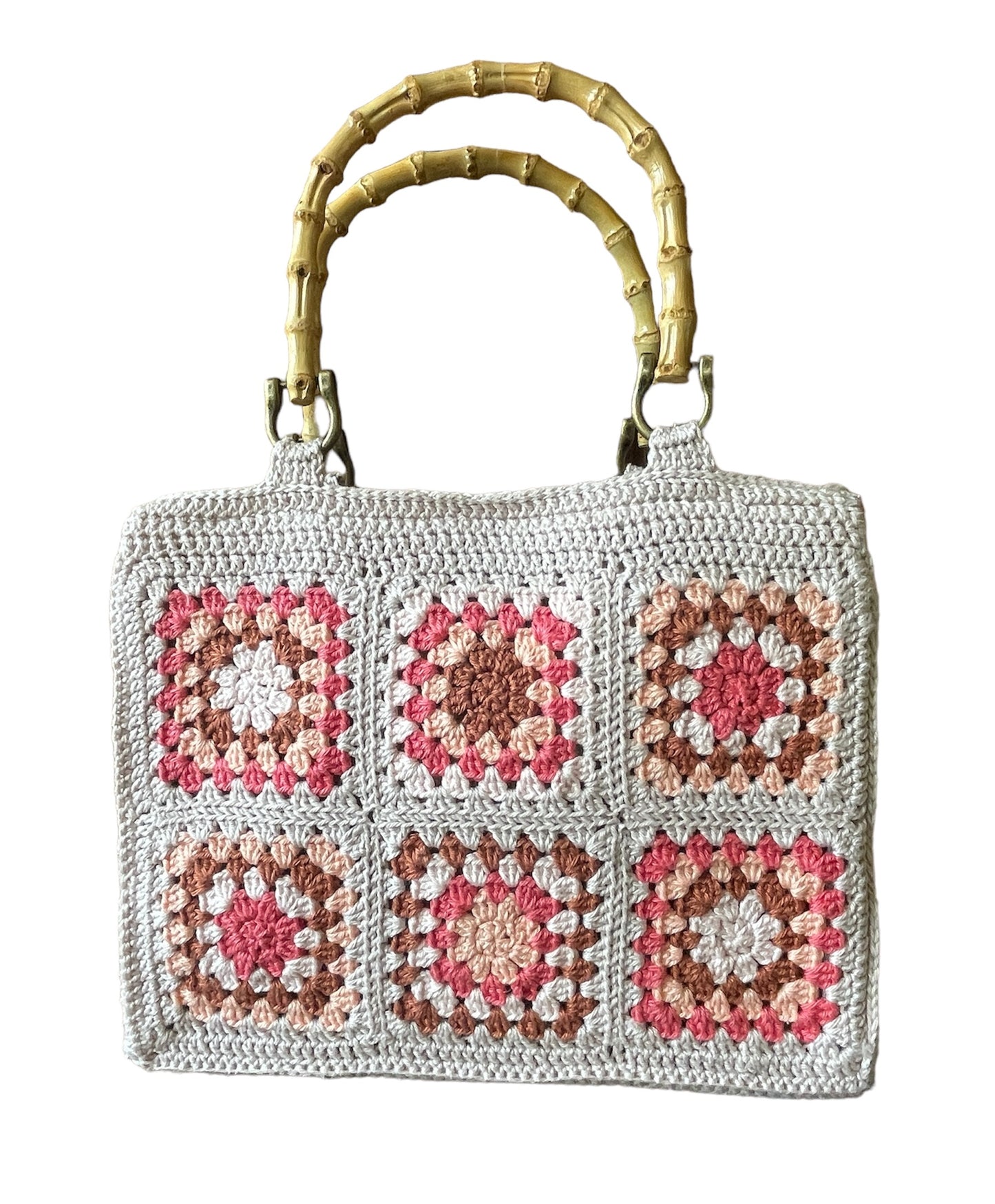 Gehaakte granny squares handtas oatmeal peach