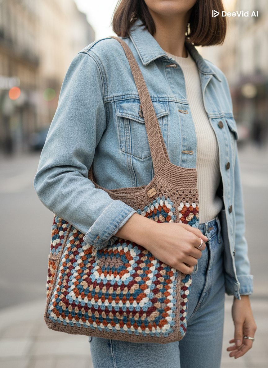 Gehaakte schoudertas granny squares