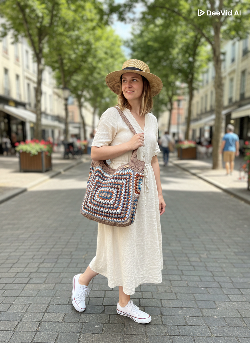 Gehaakte schoudertas granny squares