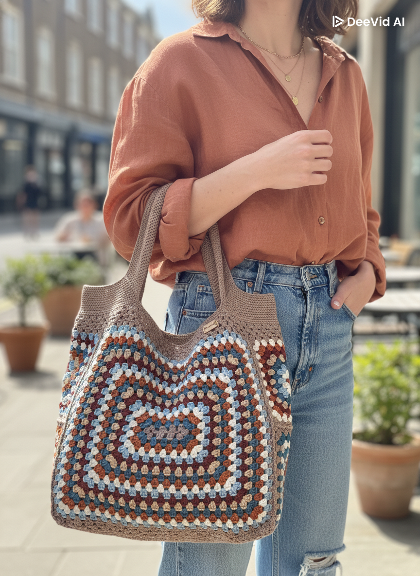 Gehaakte schoudertas granny squares