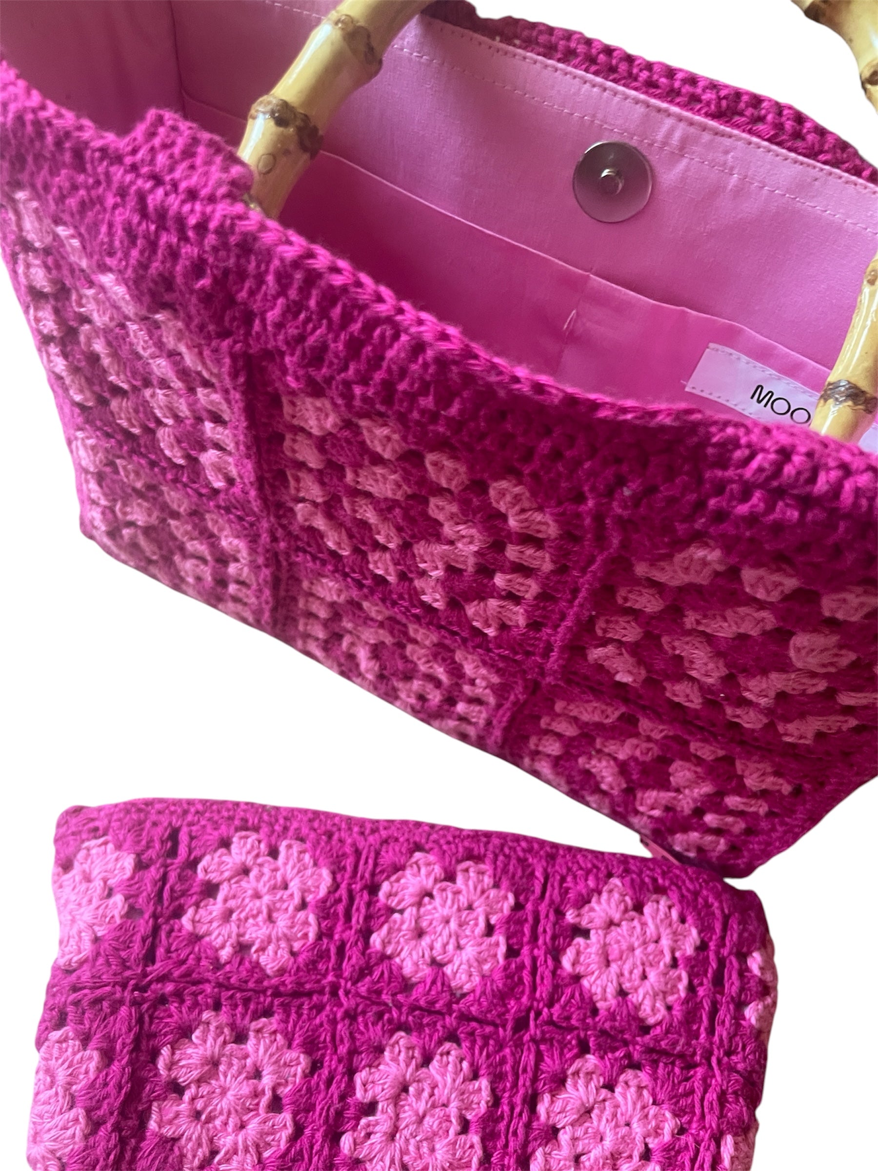 Gehaaakte handtas granny squares fuchsia