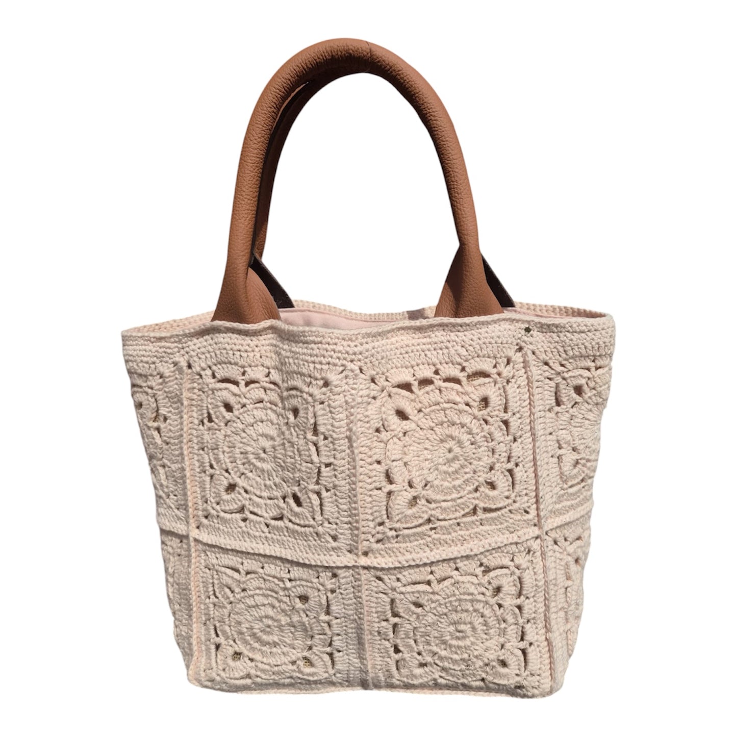 Gehaakte handtas granny squares peach