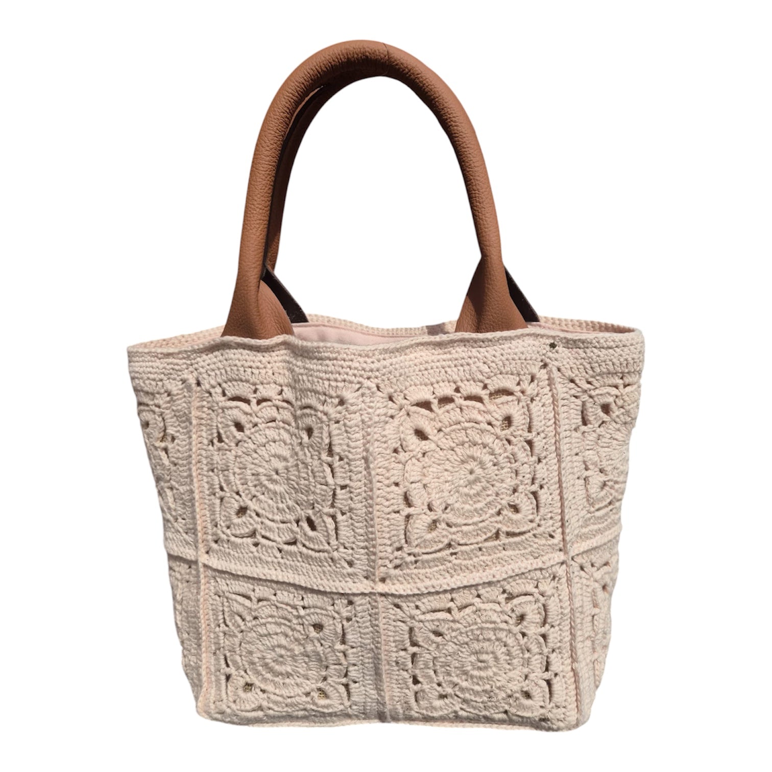Gehaakte handtas granny squares peach