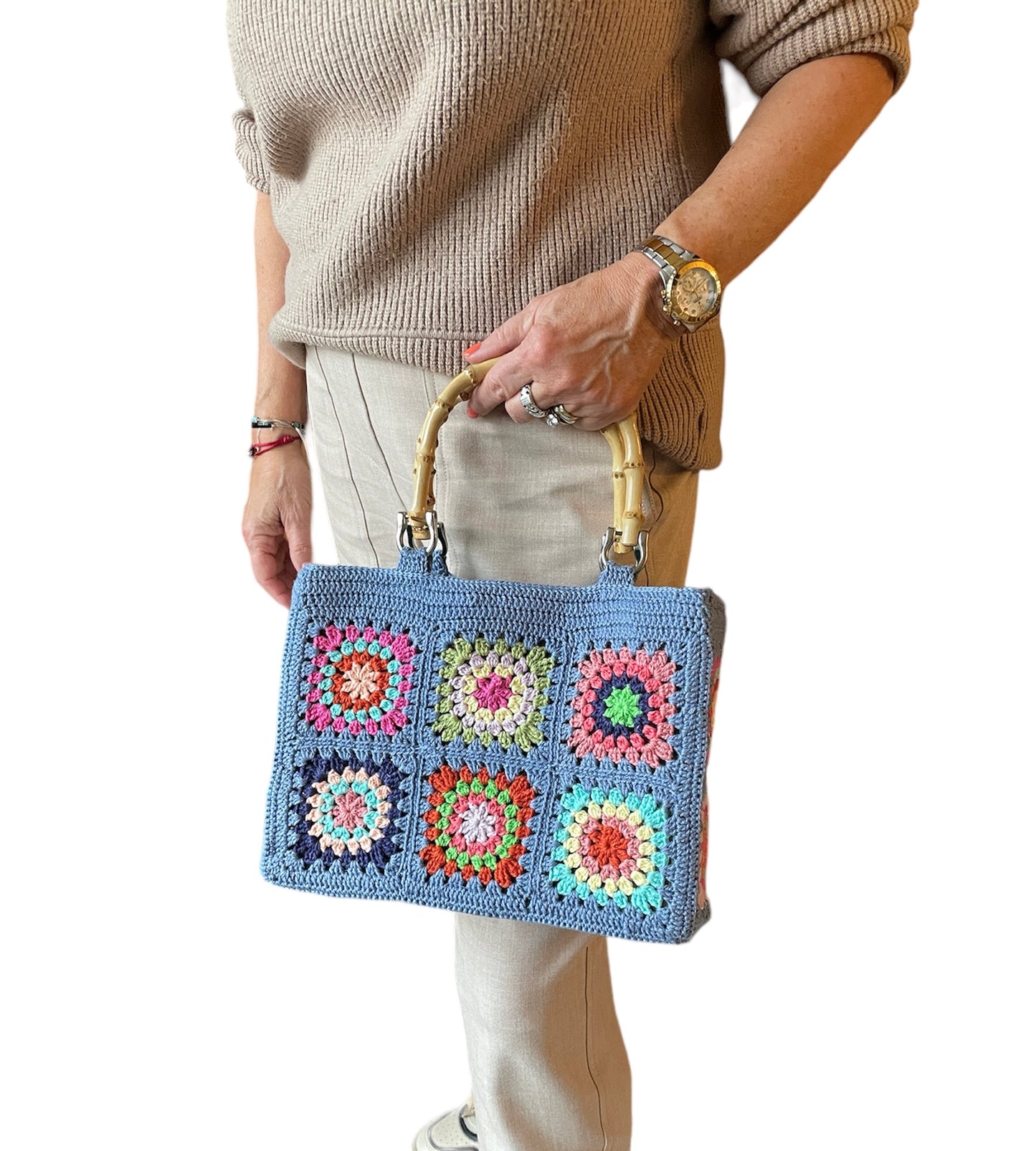 Gehaakte Granny Squares Handtas - Kleurrijk met Denim als basis